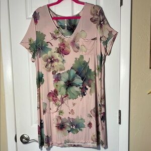 SOMA CoolNights pajama nightgown dress midi pink pastel floral short sleeve XL
